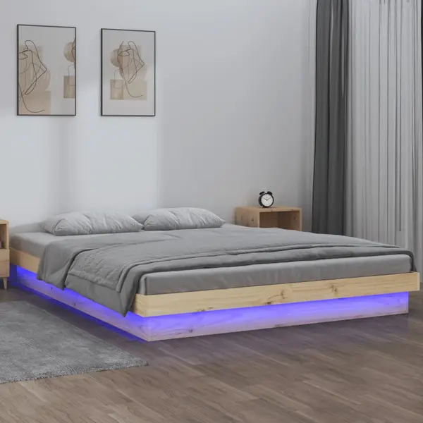 Gossi cadru de pat dublu cu led, 135x190 cm, lemn masiv dublu