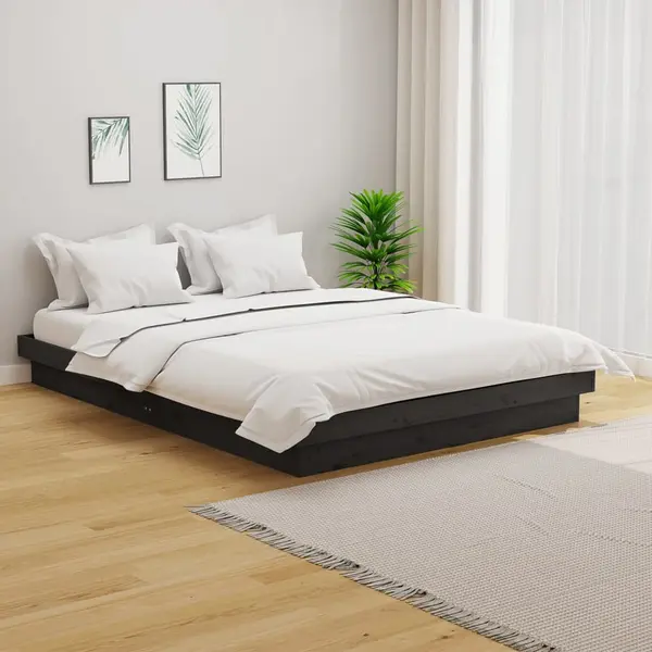 Gossi cadru de pat dublu, gri, 135x190 cm, lemn masiv