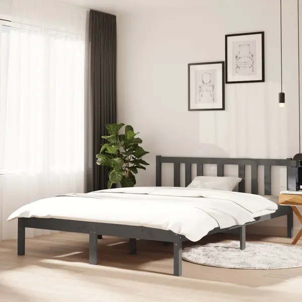 Gossi cadru de pat dublu, gri, 135x190 cm, lemn masiv