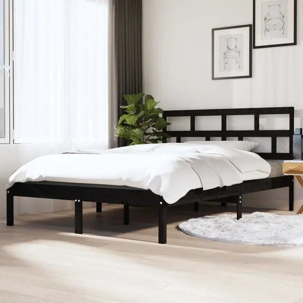 Gossi cadru de pat dublu, negru, 135x190 cm, lemn masiv
