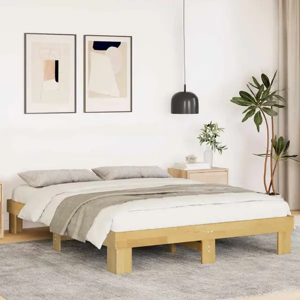 Gossi cadru de pat fara saltea 135x190 cm din lemn masiv de stejar