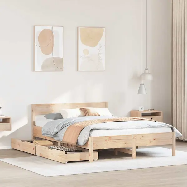 Gossi cadru de pat fara saltea, 135x190 cm, lemn masiv de pin
