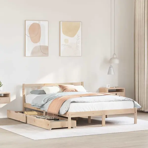 Gossi cadru de pat fara saltea, 135x190 cm, lemn masiv de pin