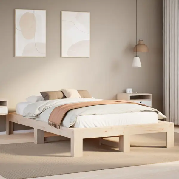 Gossi cadru de pat fara saltea, 135x190 cm, lemn masiv de pin