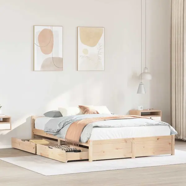 Gossi cadru de pat fara saltea, 135x190 cm, lemn masiv de pin