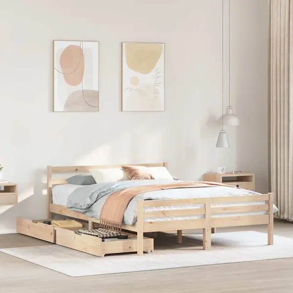 Gossi cadru de pat fara saltea, 135x190 cm, lemn masiv de pin