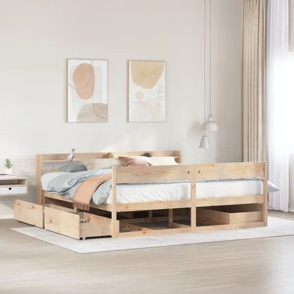 Gossi cadru de pat fara saltea, 200x200 cm, lemn masiv pin