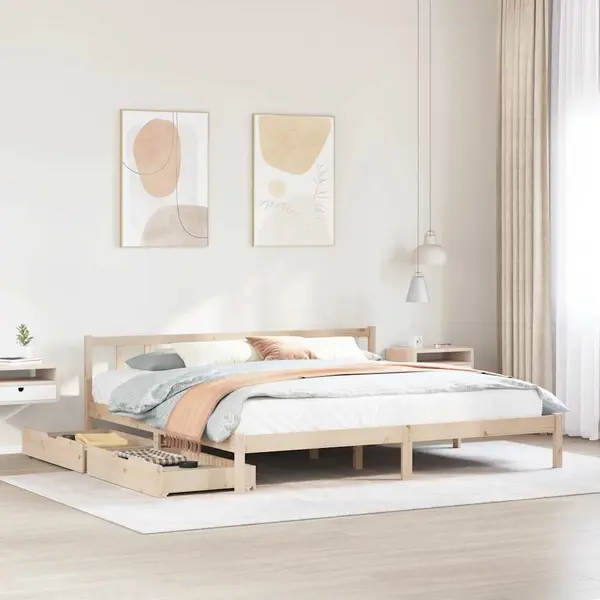 Gossi cadru de pat fara saltea, 200x200 cm, lemn masiv pin