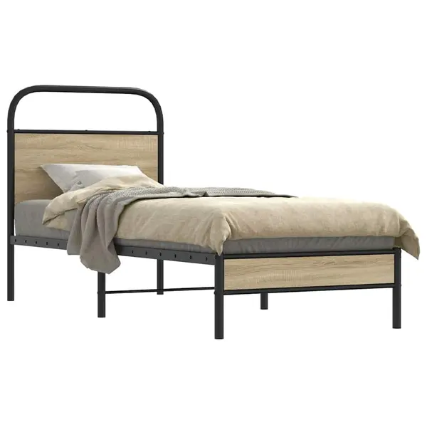 Gossi cadru de pat fara saltea 75x190cm stejar afumat lemn prelucrat