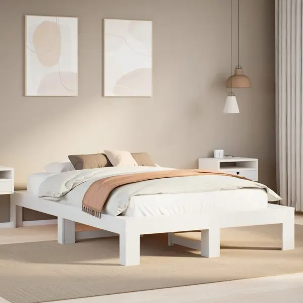 Gossi cadru de pat fara saltea, alb, 120x190 cm, lemn masiv pin