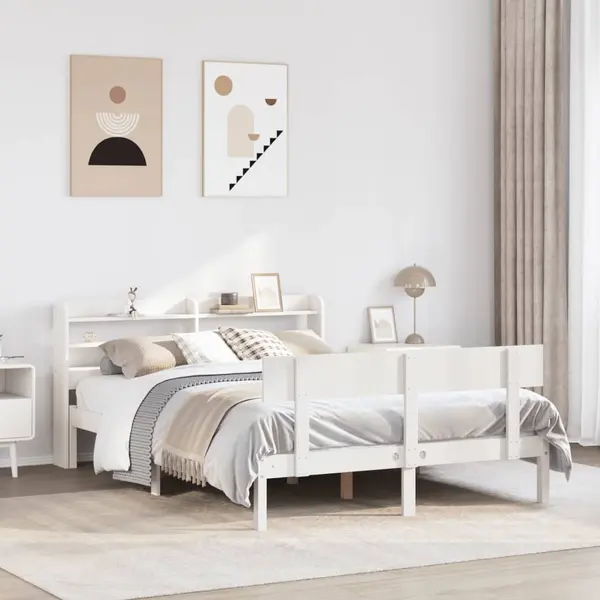 Gossi cadru de pat fara saltea, alb, 120x190 cm, lemn masiv pin