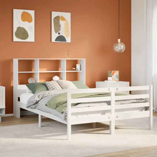 Gossi cadru de pat fara saltea, alb, 120x200 cm, lemn masiv pin