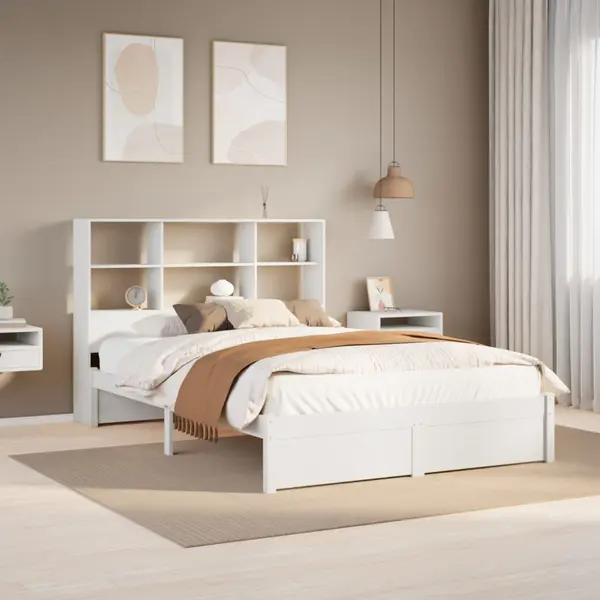 Gossi cadru de pat fara saltea, alb, 120x200 cm, lemn masiv pin