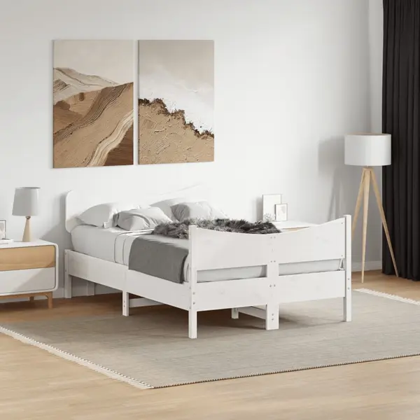 Gossi cadru de pat fara saltea, alb, 120x200 cm, lemn masiv pin