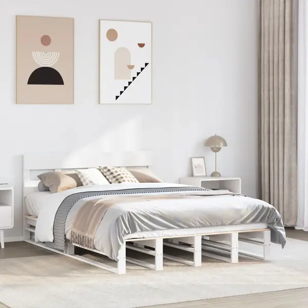 Gossi cadru de pat fara saltea, alb, 120x200 cm, lemn masiv pin