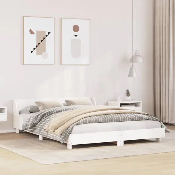 Gossi cadru de pat fara saltea, alb, 120x200 cm, lemn masiv pin