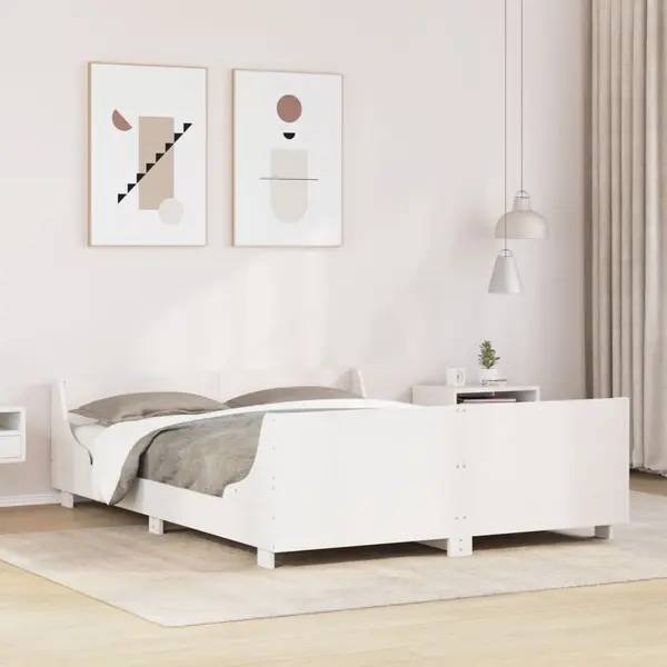 Gossi cadru de pat fara saltea, alb, 135x190 cm, lemn masiv de pin