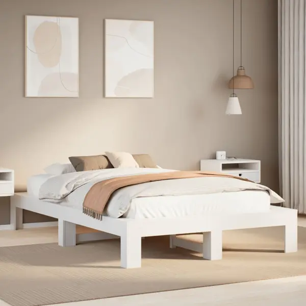 Gossi cadru de pat fara saltea, alb, 135x190 cm, lemn masiv de pin