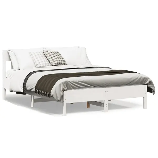 Gossi cadru de pat fara saltea, alb, 135x190 cm, lemn masiv de pin