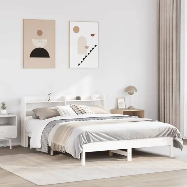 Gossi cadru de pat fara saltea, alb, 135x190 cm, lemn masiv de pin
