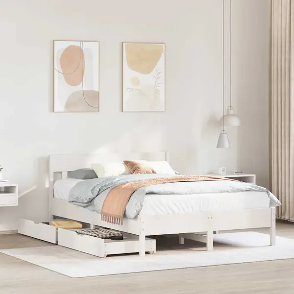 Gossi cadru de pat fara saltea, alb, 135x190 cm, lemn masiv de pin