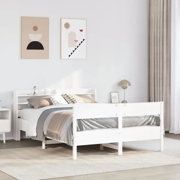 Gossi cadru de pat fara saltea, alb, 135x190 cm, lemn masiv de pin