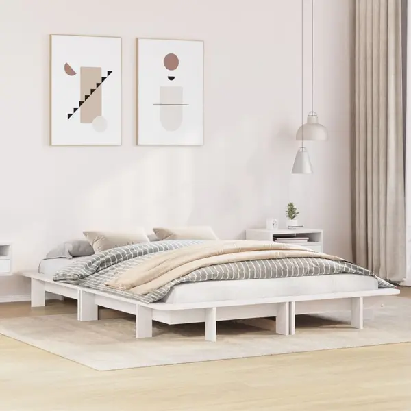 Gossi cadru de pat fara saltea, alb, 135x190 cm, lemn masiv de pin