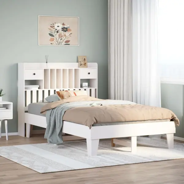 Gossi cadru de pat fara saltea, alb, 135x190 cm, lemn masiv de pin