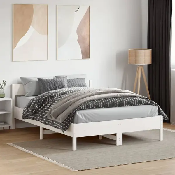Gossi cadru de pat fara saltea, alb, 135x190 cm, lemn masiv de pin