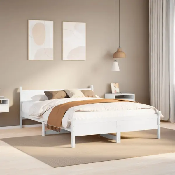 Gossi cadru de pat fara saltea, alb, 135x190 cm, lemn masiv de pin