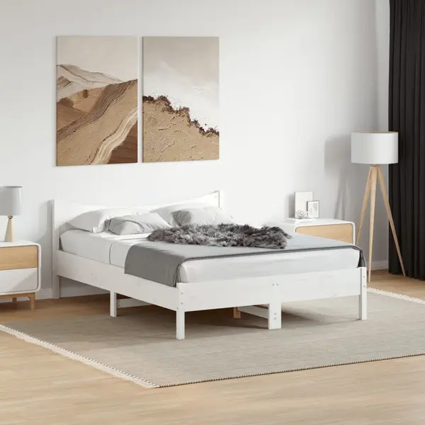 Gossi cadru de pat fara saltea, alb, 135x190 cm, lemn masiv de pin