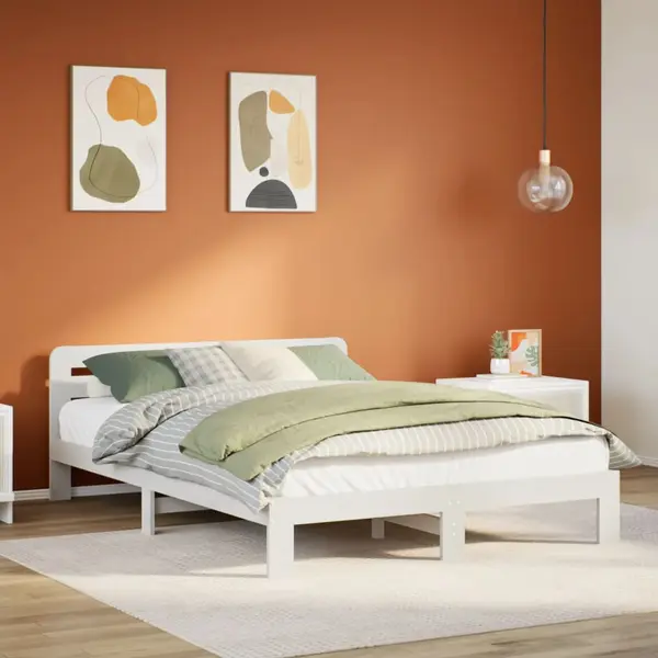Gossi cadru de pat fara saltea, alb, 135x190 cm, lemn masiv de pin
