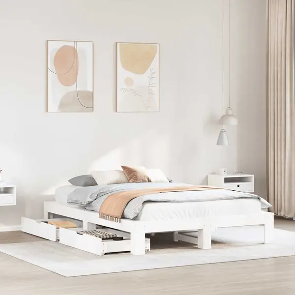 Gossi cadru de pat fara saltea, alb, 140x190 cm, lemn masiv de pin