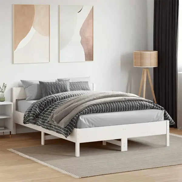 Gossi cadru de pat fara saltea, alb, 140x190 cm, lemn masiv de pin