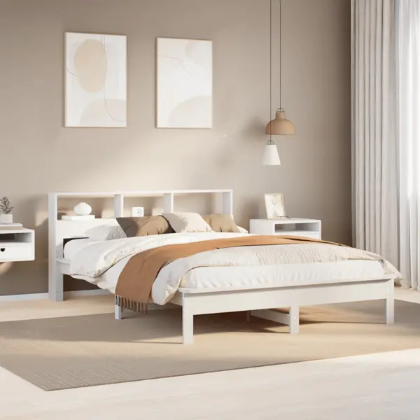 Gossi cadru de pat fara saltea, alb, 140x190 cm, lemn masiv de pin