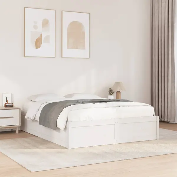Gossi cadru de pat fara saltea, alb, 140x190 cm, lemn masiv de pin