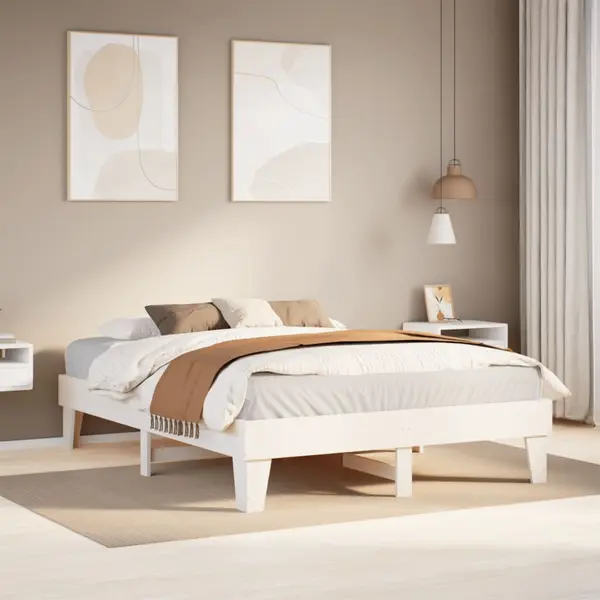 Gossi cadru de pat fara saltea, alb, 140x190 cm, lemn masiv de pin