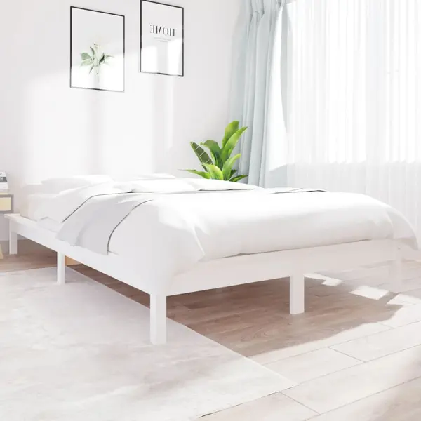Gossi cadru de pat fara saltea, alb, 140x190 cm, lemn masiv de pin