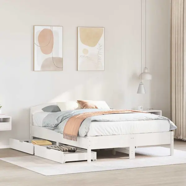 Gossi cadru de pat fara saltea, alb, 140x190 cm, lemn masiv de pin