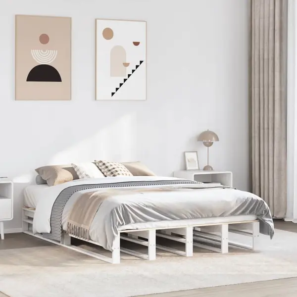 Gossi cadru de pat fara saltea, alb, 140x190 cm, lemn masiv de pin