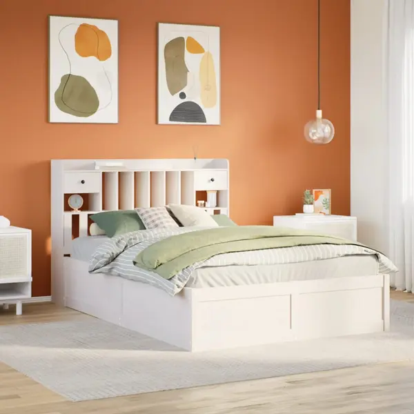 Gossi cadru de pat fara saltea, alb, 140x190 cm, lemn masiv de pin