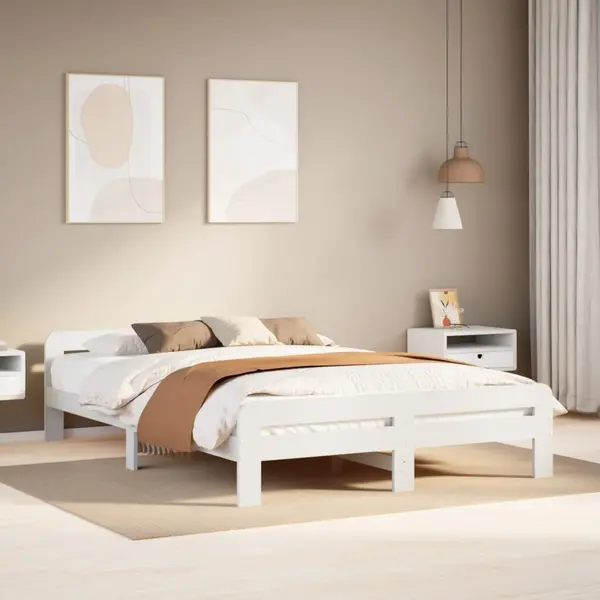 Gossi cadru de pat fara saltea, alb, 140x190 cm, lemn masiv de pin