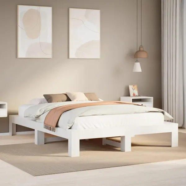 Gossi cadru de pat fara saltea, alb, 140x190 cm, lemn masiv de pin