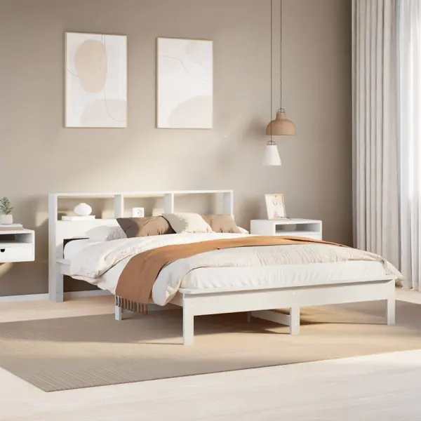 Gossi cadru de pat fara saltea, alb, 140x200 cm, lemn masiv pin