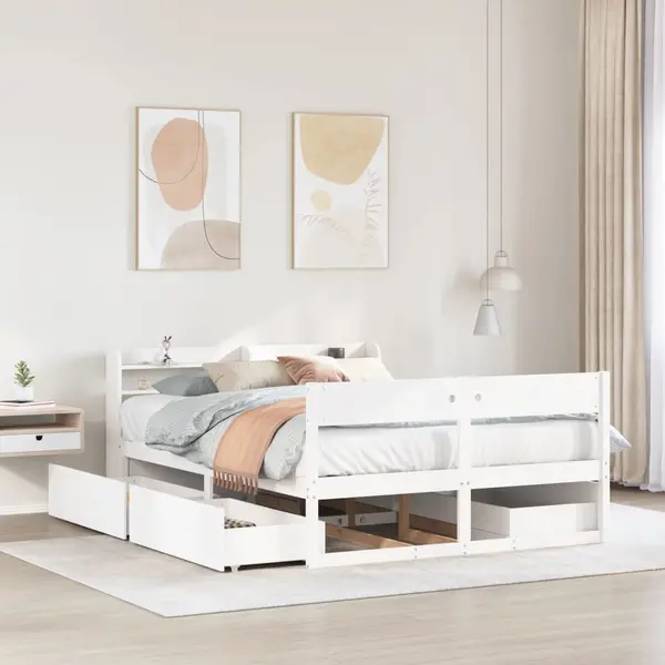 Gossi cadru de pat fara saltea, alb, 140x200 cm, lemn masiv pin
