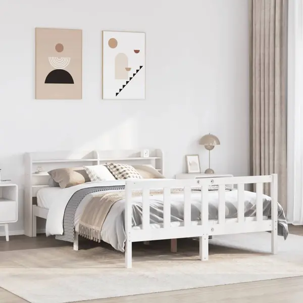 Gossi cadru de pat fara saltea, alb, 140x200 cm, lemn masiv pin