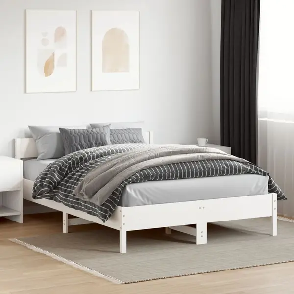 Gossi cadru de pat fara saltea, alb, 140x200 cm, lemn masiv pin