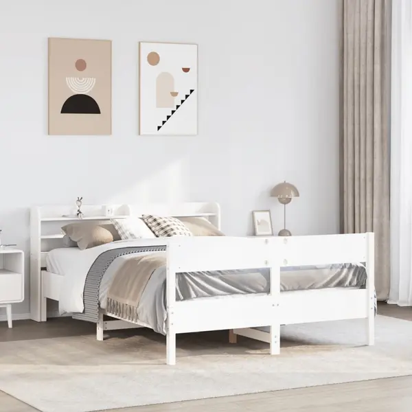 Gossi cadru de pat fara saltea, alb, 140x200 cm, lemn masiv pin