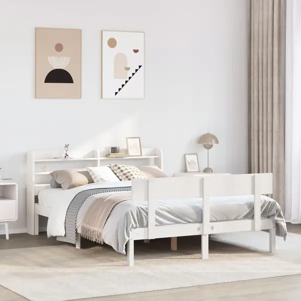 Gossi cadru de pat fara saltea, alb, 140x200 cm, lemn masiv pin