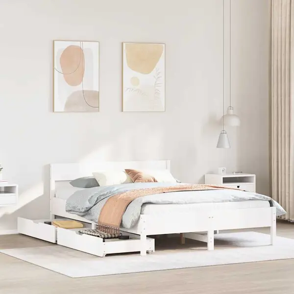 Gossi cadru de pat fara saltea, alb, 140x200 cm, lemn masiv pin